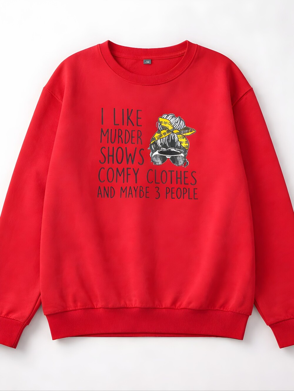 Red Graphic Crewneck Sweatshirt with Novelty Print